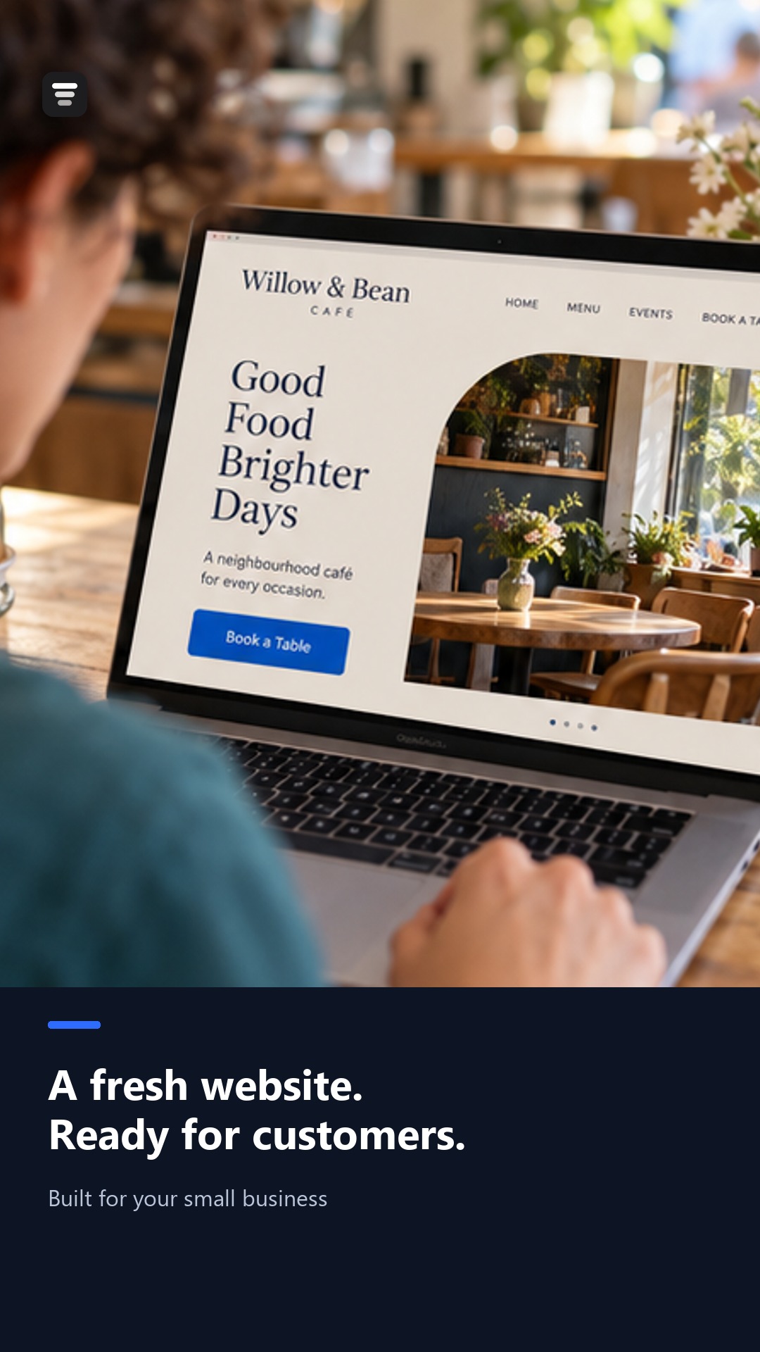 Vertical video ad for SmallStacks: a café owner replaces an outdated website