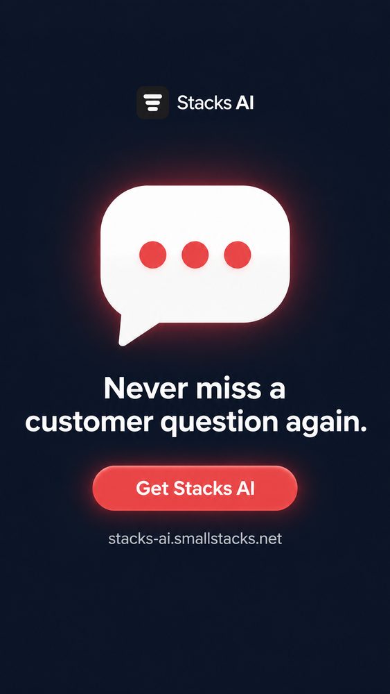 Vertical story ad for Stacks AI: never miss a customer question again